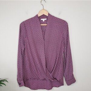 Pleione | Magenta Black Print Wrap Front Blouse Size Small